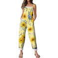 thumbnail image 6 of JULMCOMO Cotton Linen Jumpsuits for Women Pull On Floral Print Scoop Neck Comfy Loose Fit Rompers Tie Strap Vintage Casual Summer Overalls Yellow 2XL, 6 of 7