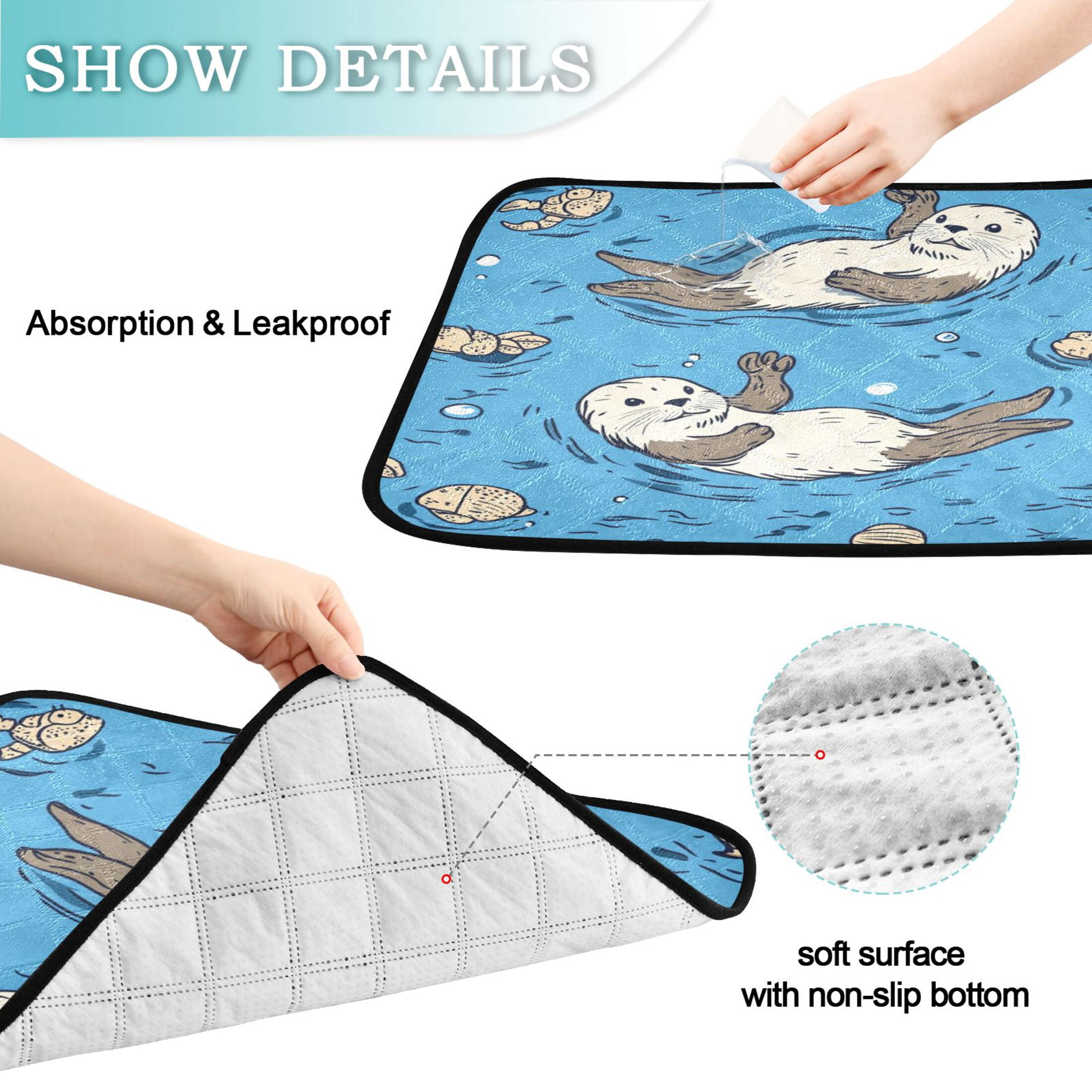 Qxltty Cute Otter Pattern Cat litter Pads Pet Set of 2 Diaper Mats Center Anti-leakage Layer Absorbent Soft and Comfortable