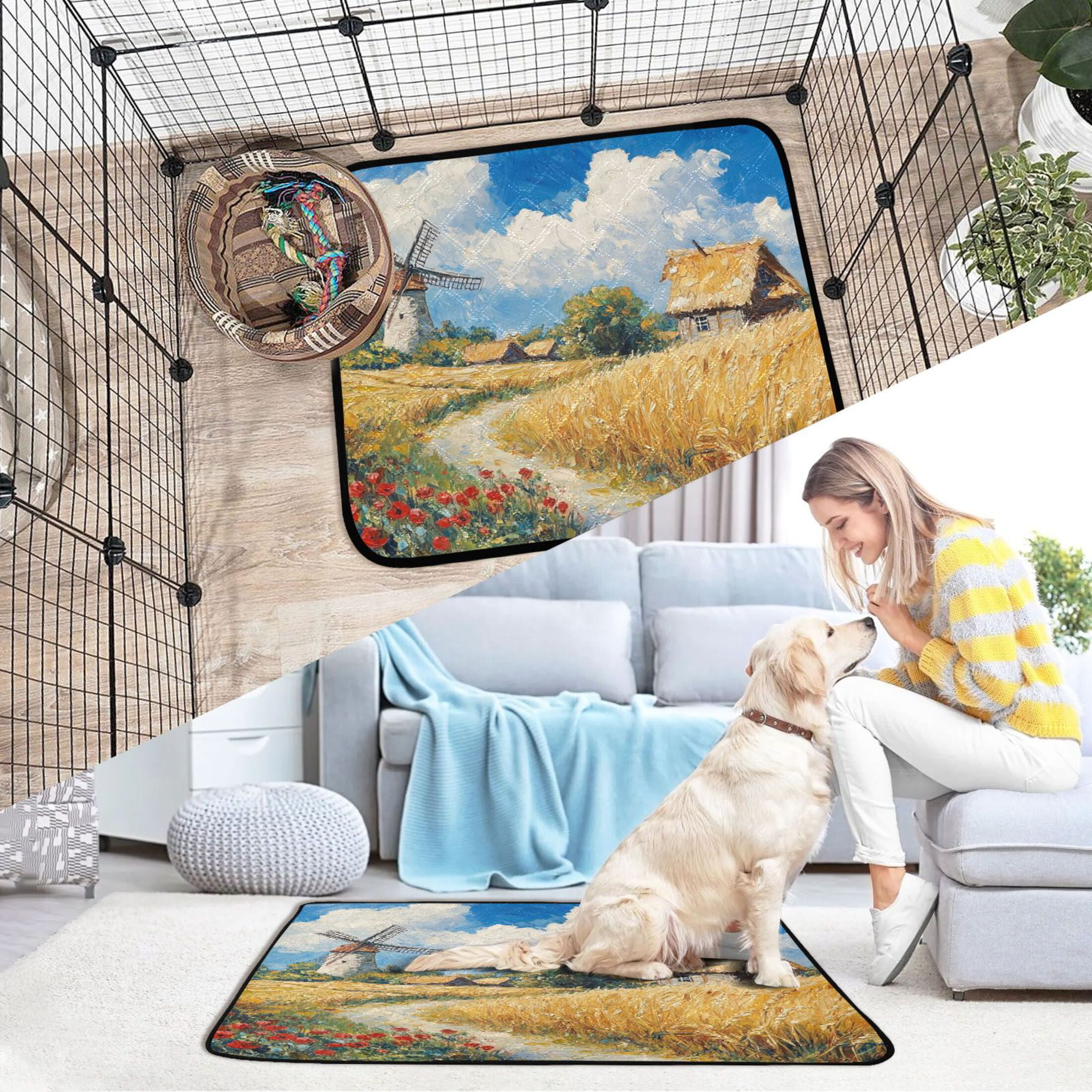 Qxltty Ukrainian Landscape Cat litter Pads Pet Set of 3 Diaper Mats Center Anti-leakage Layer Absorbent Soft and Comfortable