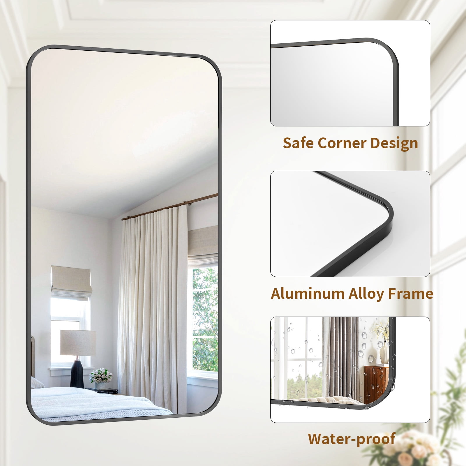 SHATTERVIEW 30"x60" Bathroom Mirror Wall-Mounted Vanity Mirror with Rectangular Metal Frame, Black