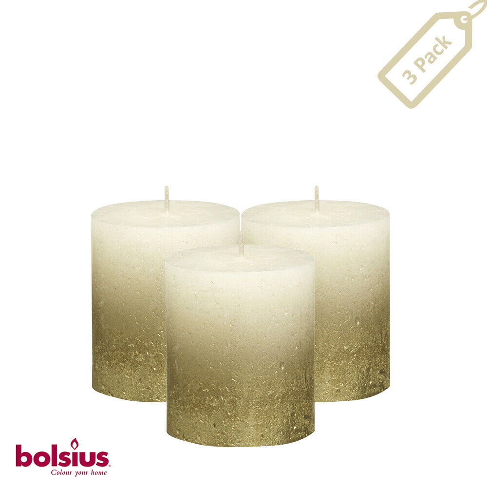 Bolsius Tall Textured Pillar Candle in Metallic Gold