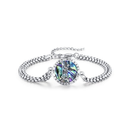 Unisex St Michael Bracelet 925 Sterling Silver Patron Saint Bracelet with Double Link Chain,9" (Style C-St Michael)