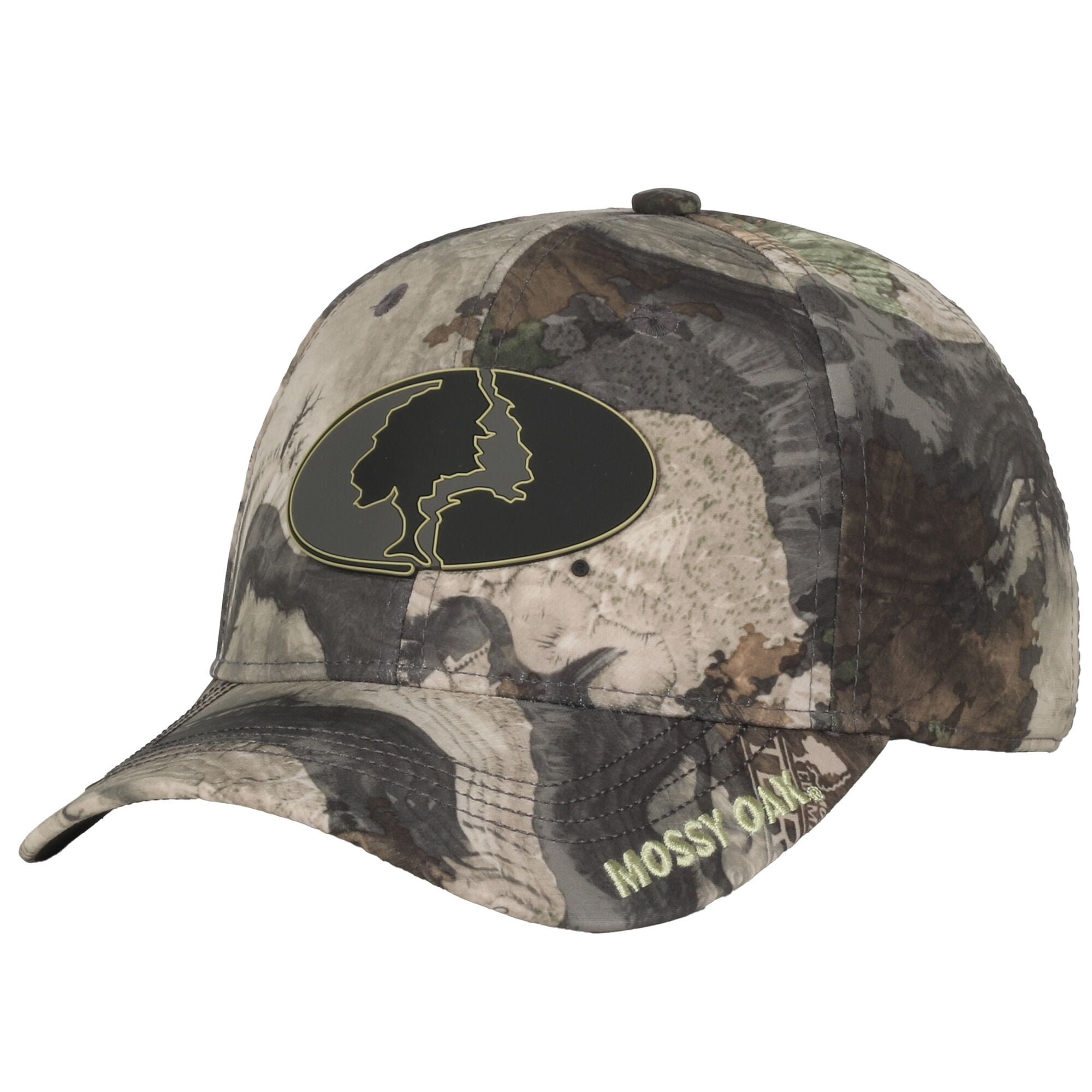 Men's Mossy Oak® Camo 6 panel Structured Hunting Hat, Pre-Curved Visor, ProFlex Fitted Closure, Size L/XL.