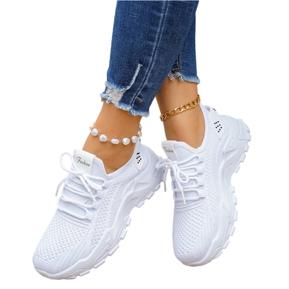 Domzle Walking Shoes for Women Nursing Slip Work Sock Sneakers Platform Comfortable Weight Light White 42