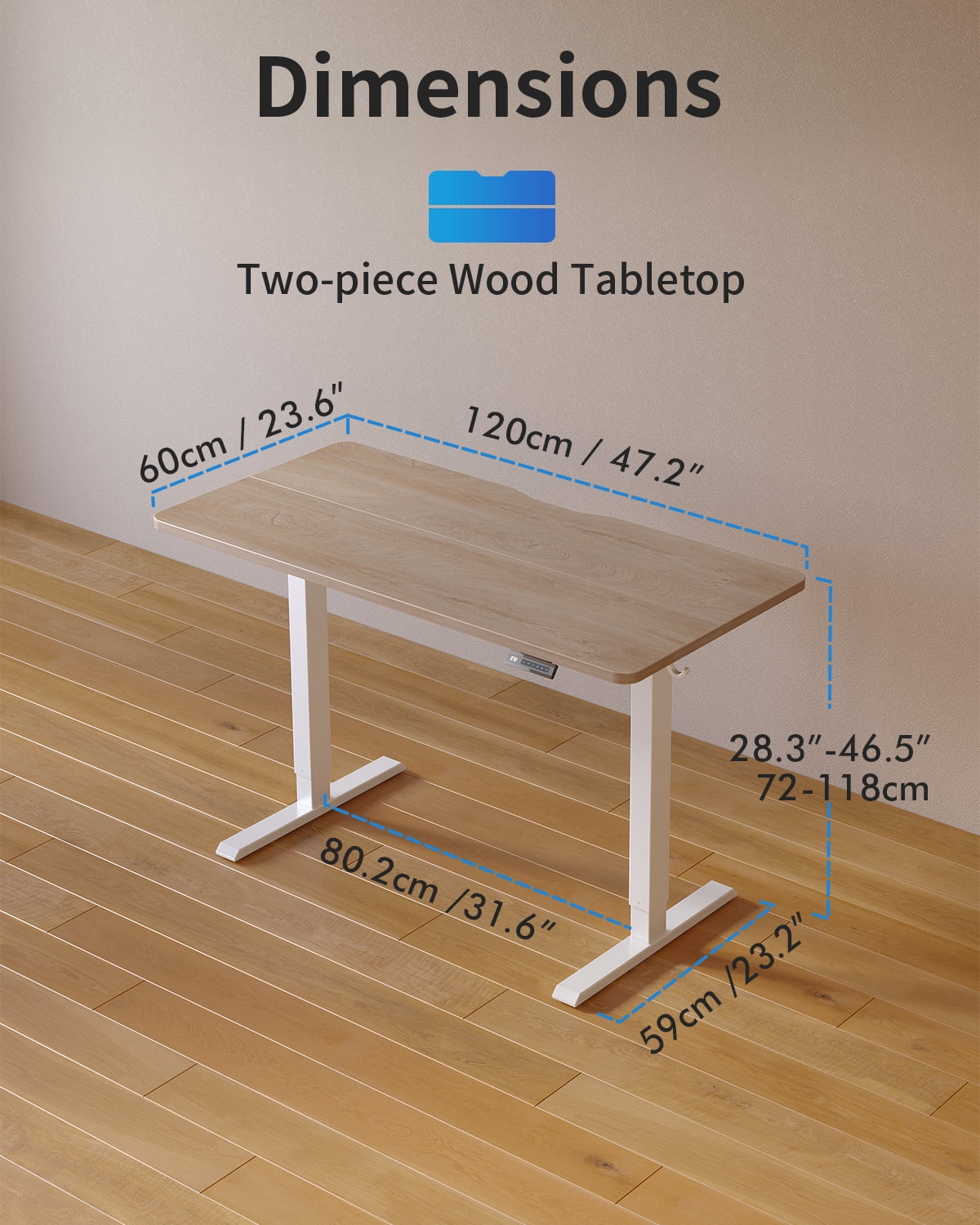 DESINO 48x24 inch Electric Standing Desk, Height Adjustable Sit Stand Desk with Memory Presets, Ergonomic Home Office Computer Desk with Anti-Collision, Maple