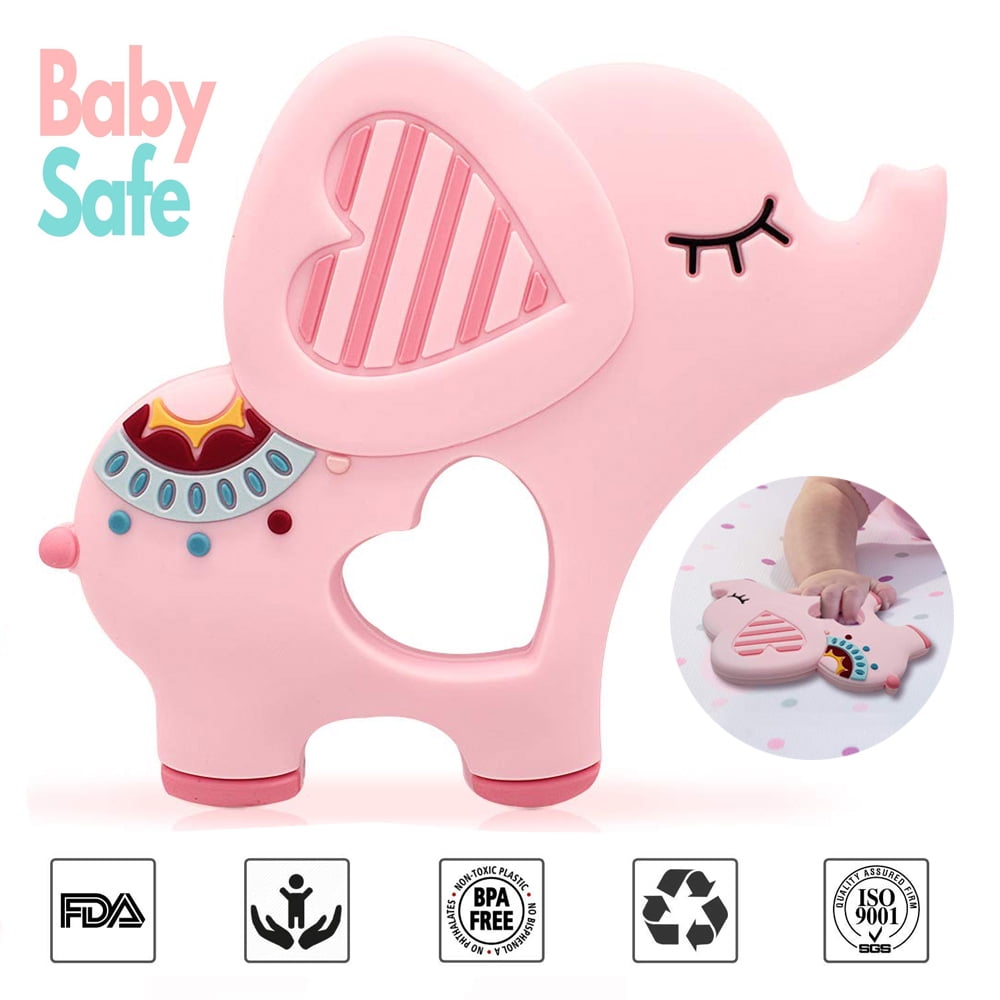 EIMELI Baby Teething Toys,Silicone Elephant Design Teether Pain Relief Toy for Toddlers & Infant,100% Infant Safe Chewable Teether (Pink)