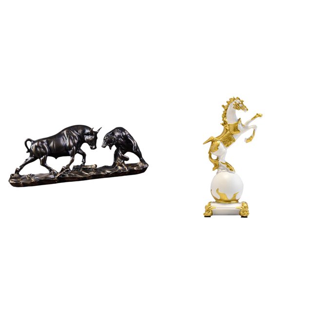 Estatua de escritorio,Figura decorativa de pelea de toros y osos,Colecciones de esculturas de toros,artesanía de resina,decoración,Figura de escritorio,Estante con estatua de caballo para