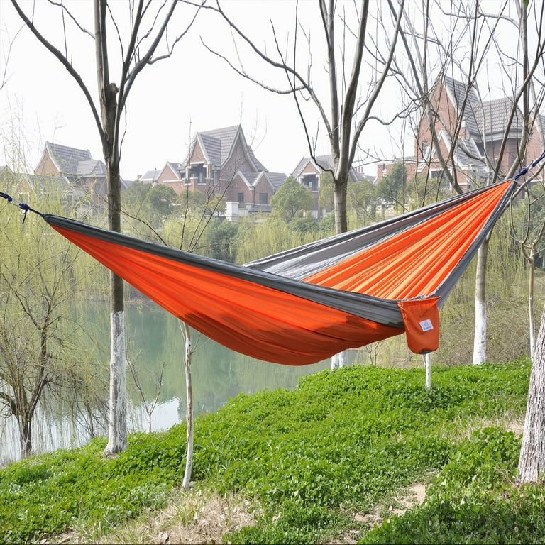 OuterEQ Portable Lightweight Nylon Fabric 400lb Double Hammock Travel Camping Hammock Grey Orange Approx 295 x 198cm