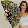 thumbnail image 3 of UV Glow Rave Fan, Bamboo Folding Clack Hand Fan for Men Women (Wellen, Large 13"), 3 of 10