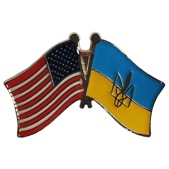 USA & Ukraine Coat of Arms Friendship Motorcycle Hat Cap Lapel Pin