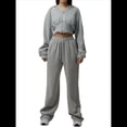 thumbnail image 2 of Conjunto Deportivo para Mujer: Sudadera con Capucha y Cremallera de Larga con Pantalones de Color Liso con Cordones - Conjunto de Dos Piezas Gris M, 2 of 7