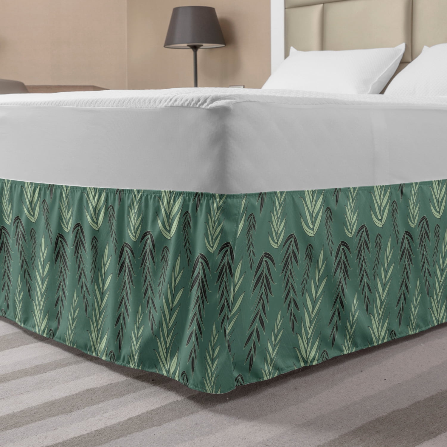 Muted Colors Bed Skirt, Natural Theme of Ornate Branches Leafy Forest