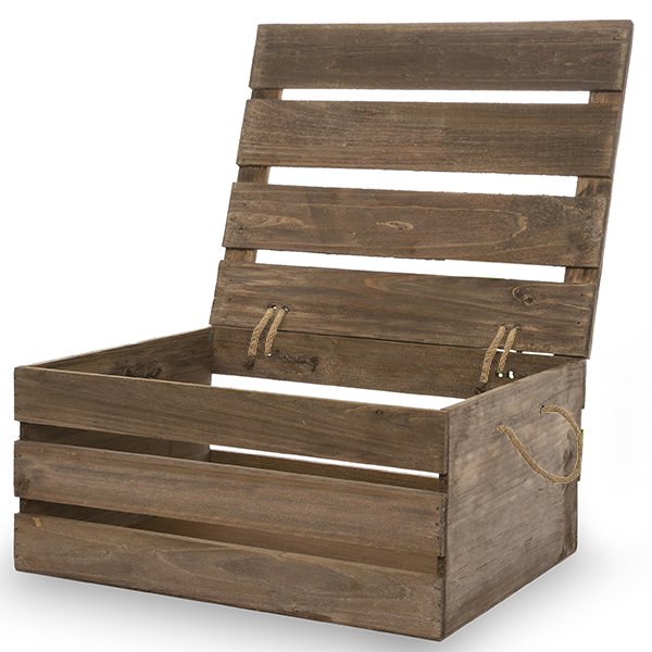 Wooden Crate Storage Box with Lid Large 15in