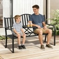 thumbnail image 4 of JMGJOY 2 in 1 Metal Outdoor Bench, Weatherproof Garden Bench, with Striped Pattern Backrest and Folding Middle Table, for Patio, Porch, Park, Lawn, 4 of 9