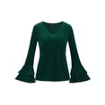 thumbnail image 1 of Blusa de terciopelo con cuello en V para mujer Verde oscuro M, 1 of 6