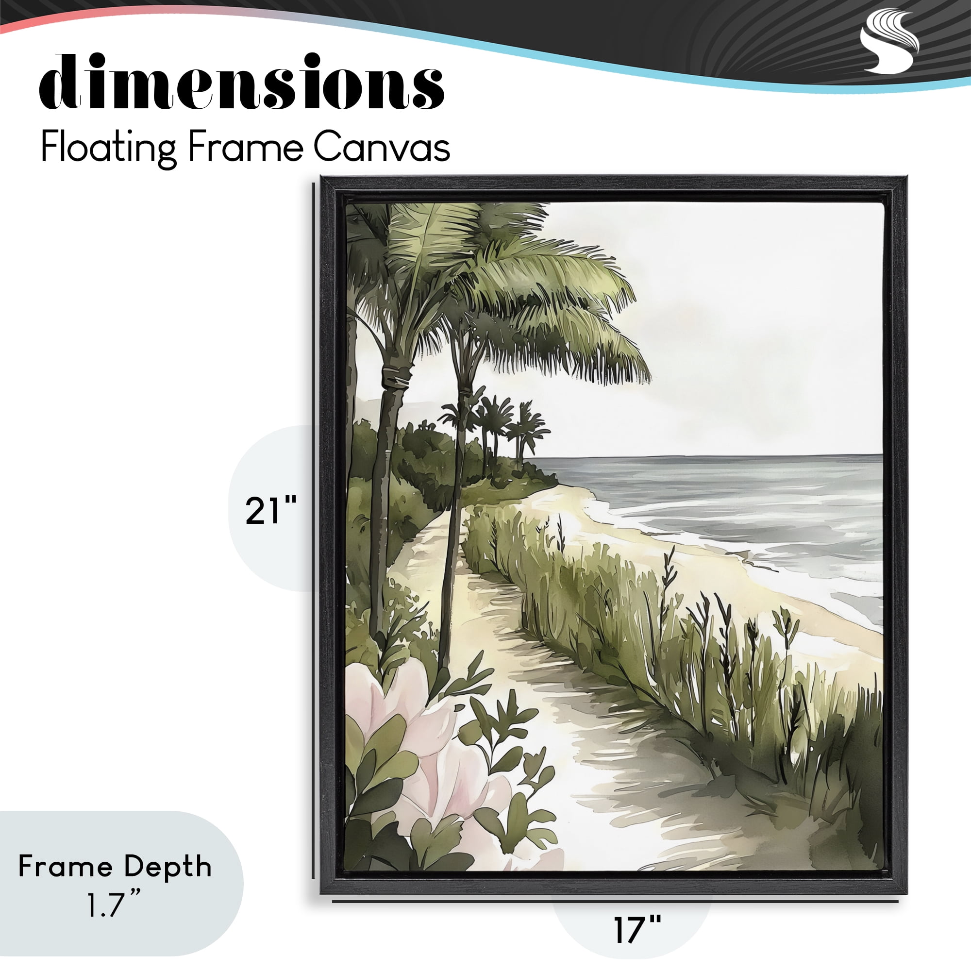 Stupell Industries Coastal Calm Palm Tree Pathway Black Framed Floater Canvas Wall Art, design by Riley B