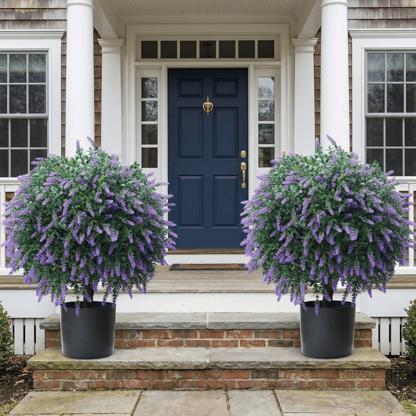 Bibana Set of 2 Artificial Lavender Topiary Ball Trees, 21.6in Tall UV Resistant Potted Plants for Indoor & Outdoor Home Garden Decor (Purple)