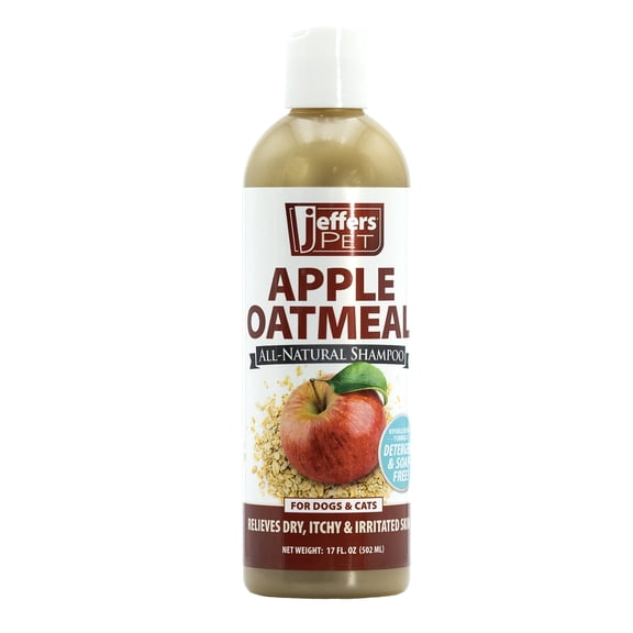 Jeffers Pet Apple Oatmeal Shampoo for Dogs & Cats, 17 oz - Gentle Coconut Based Formula w/ Colloidal Oat Protein, Soap Free, Deodorizing Apple Scent, Sensitive Skin, Puppies Kittens Grooming Care