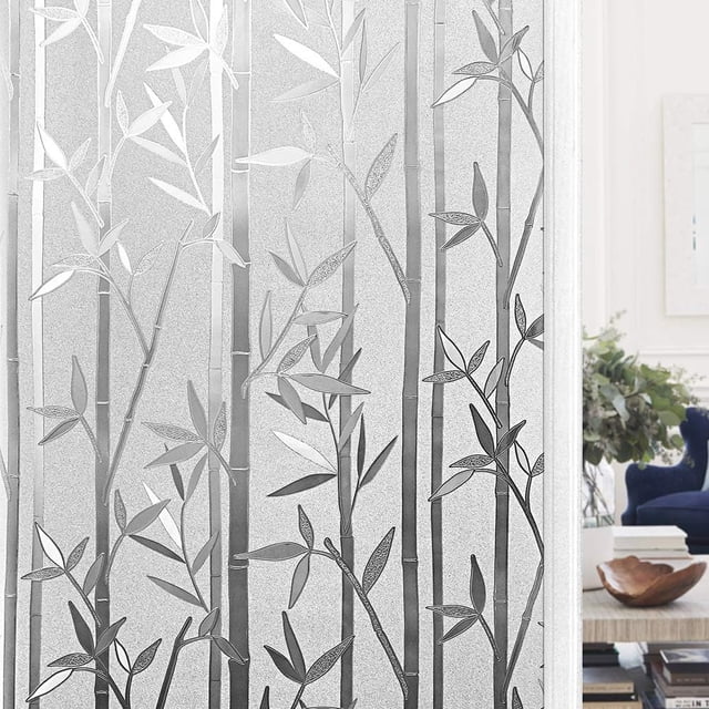 Película de bambú para ventana para privacidad, vidrio esmerilado, aspecto decorativo 3D, película de bambú estática para ventana para el hogar y la Oficina