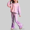 thumbnail image 5 of Ccpelsie Toddler Baby Girl Clothes Fall Winter Kids Outfit Floral Crewneck Sweatshirt Bell Bottom Pants Set(Light Purple,7-8 Years), 5 of 8