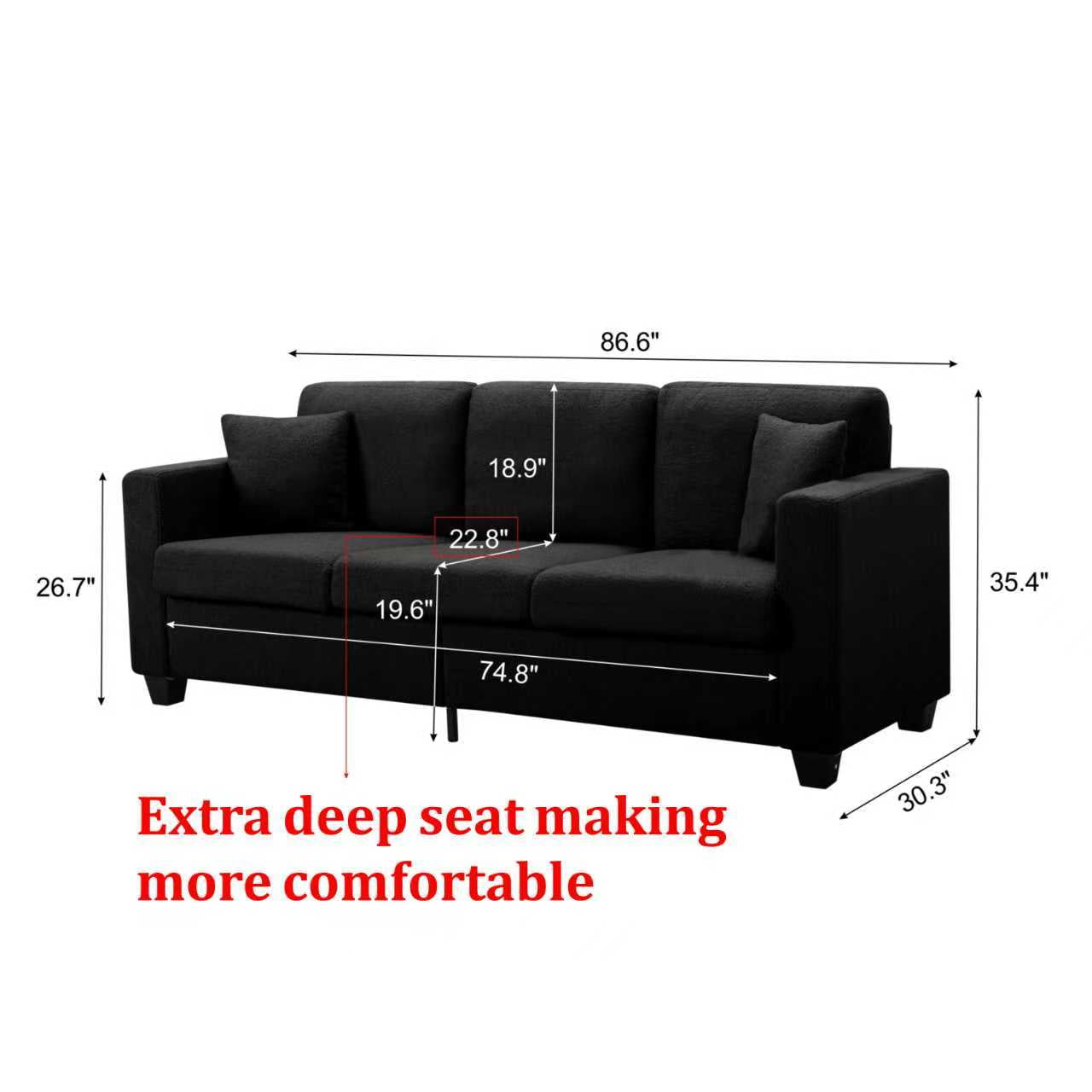 BSHTI 86.6 inch Modern Style Teddy Fabric Sofa with 2 Pillows,Featuring Extra-Wide Deep Sofa,Suitable for Living Room,Bedroom,Office Beige