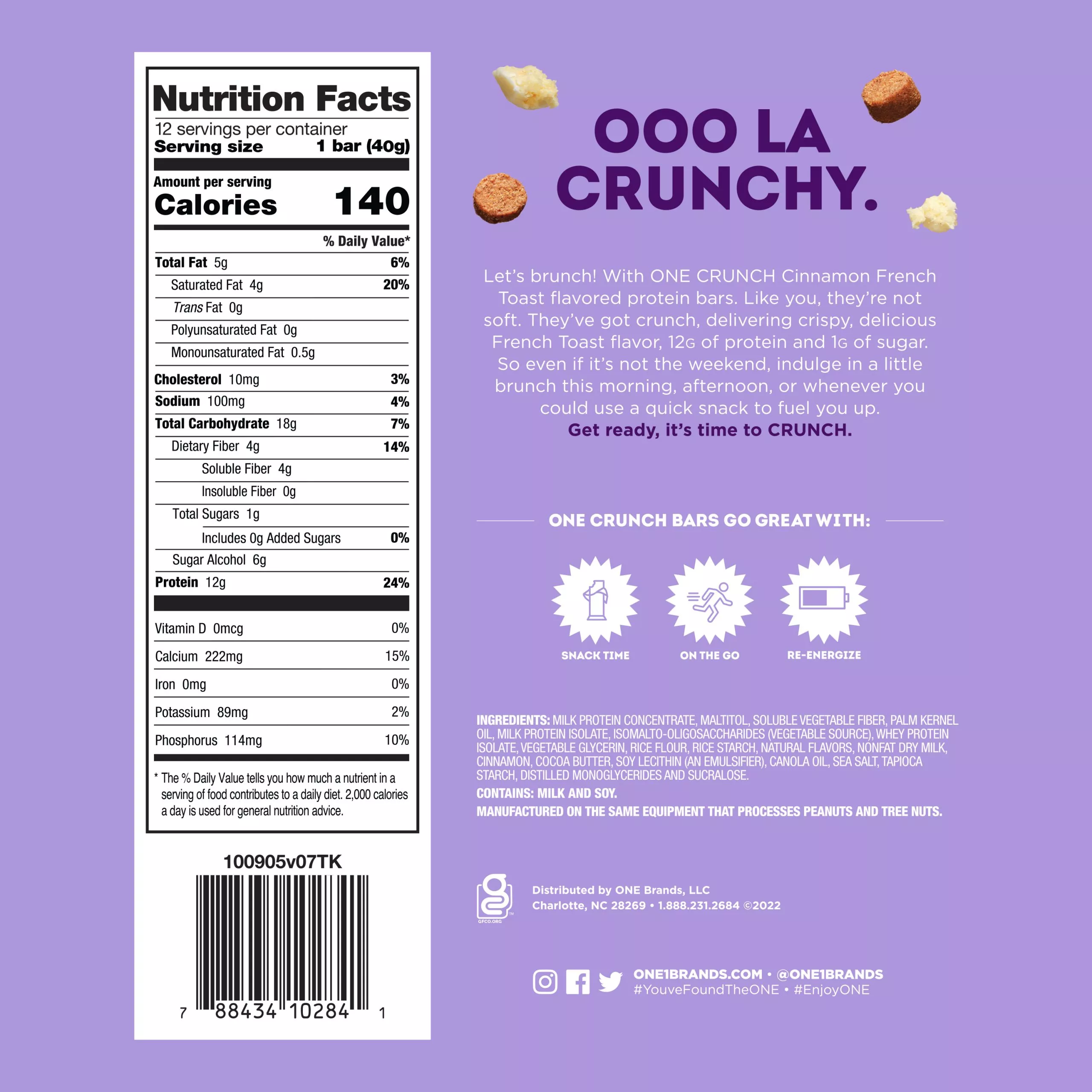 One Crunch Protein Bar Cinnamon French Toast 12g Protein 4 Ct