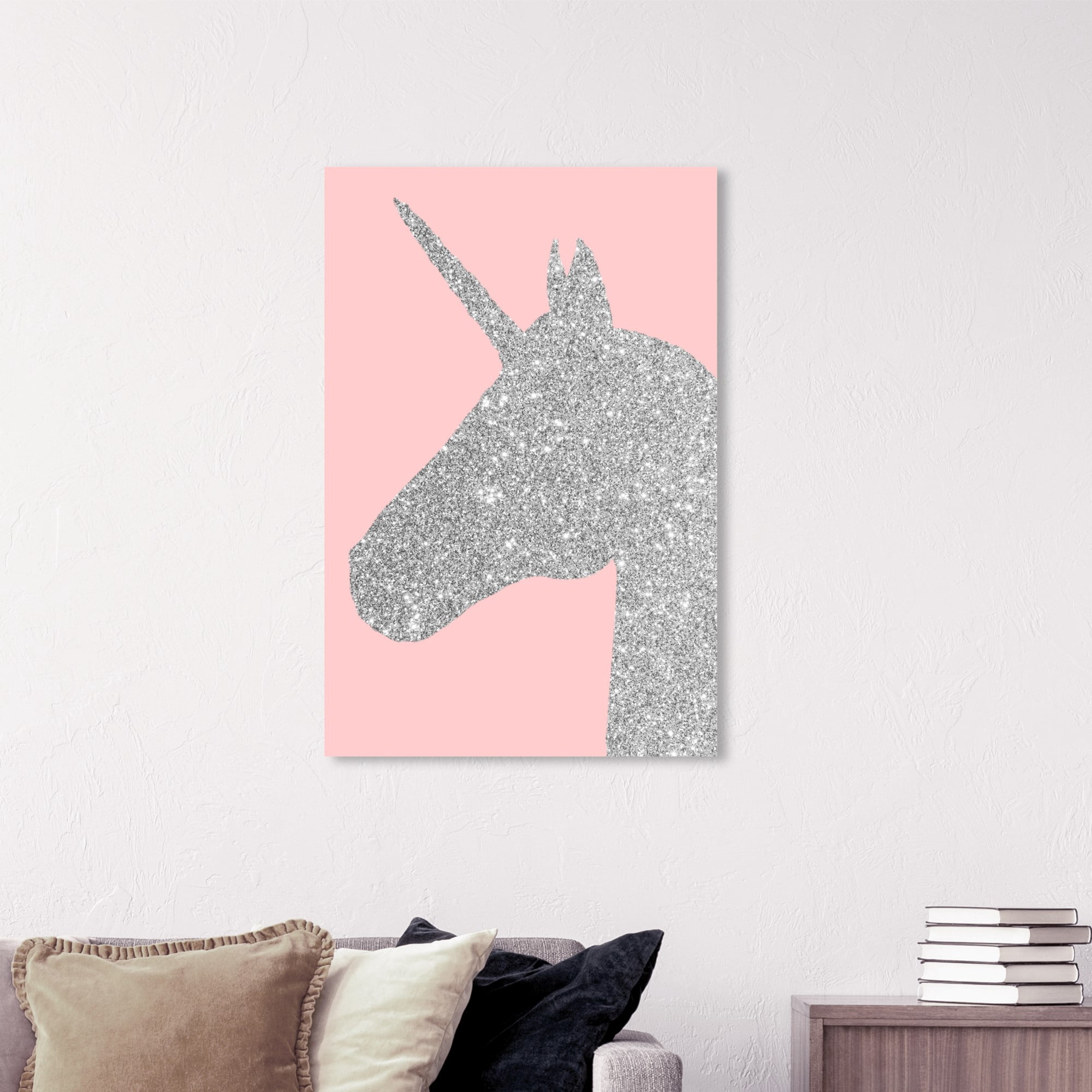 Wynwood Studio 'Glitter Unicorn Pink' Fantasy and Sci-Fi Wall Art Canvas Print - Gray, Pink, 16" x 24"
