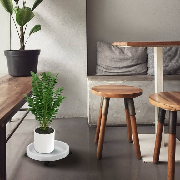 Masteelf Round Plant Tray With Wheels Rolling Plant Stand With Casters Heavy Duty Mobile Flowerpot Base Plastic Drip Tray For Outdoor Indoor Planter