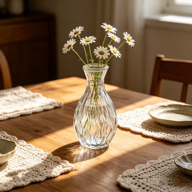 Clear Glass Vase Small Decorative Flower Vase For Home Decor Table Centerpiece Living Room Bedroom Office Floral Arrangement Buds Vase