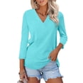 thumbnail image 5 of 2025 New Women V Neck Shirt Solid Color Fashion Basic Comfort Long Sleeve Tee Top Blouse Womens Long Sleeve Tops, 5 of 19