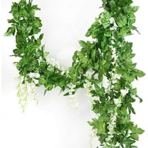 Wisteria Garland 5pcs Artificial Flowers Garland Wisteria Vine Artificial Hanging Flowers Plants Greenery Fake Leaf Garland for Wedding Kitchen Home Party Decor(Milk White)