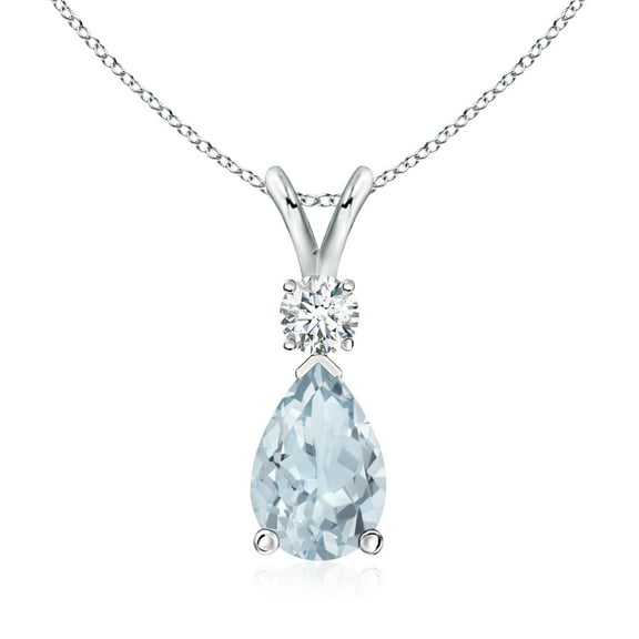 ANGARA Natural 1.6 ct Aquamarine Teardrop Pendant with Diamond in 14K White Gold for Women (Size-10x7mm) | March Birthstone, Anniversary, Jewelry Gift for Women | Natural Aquamarine Necklace