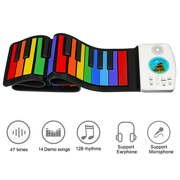 kurtrusly Adults Kids 49 Keys Electronic Piano Children Flexible Silicone Roll up Keyboard Key Board Educational Toy Gift Colorful