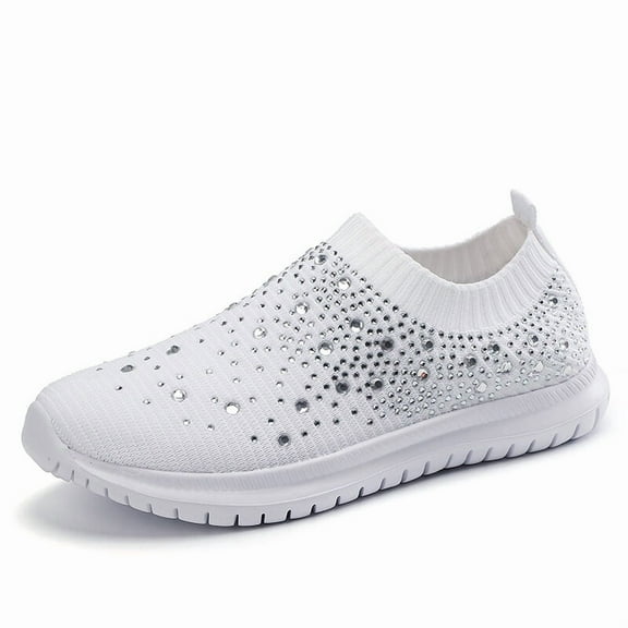 Women Sparkly Glitter Sneakers Ladies Casual Slip on Trainers Sock Shoes