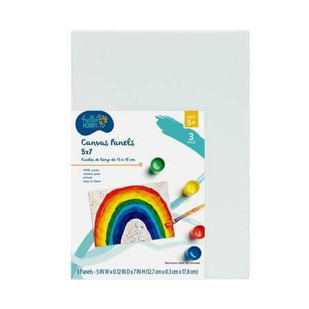Hello Hobby Kids Canvas Panels, 100% Cotton Acid Free White Canvas, 5"x7", 3 Pack