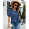thumbnail image 5 of ZHENWEI Women Casual V-Neck Polo T-Shirts Loose Puff Short-Sleeve Tops Button Down Collared Tunic Blouse, 5 of 7