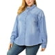 thumbnail image 4 of Camisas de mezclilla de manga larga con botones para mujeres de tallas grandes Agnes Orinda 1X azul claro, 4 of 8