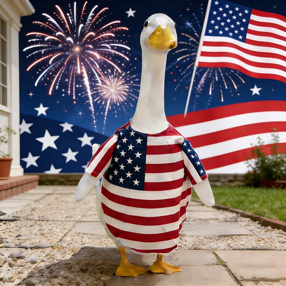 Patriotic 4th of July Porch Goose Outfits, Red Blue American Flag Lawn Goose Clothes Fits 23 Inch Cement Plastic Statue for 250th Anniversary Independence Day Outdoor Garden Yard Patio Decor