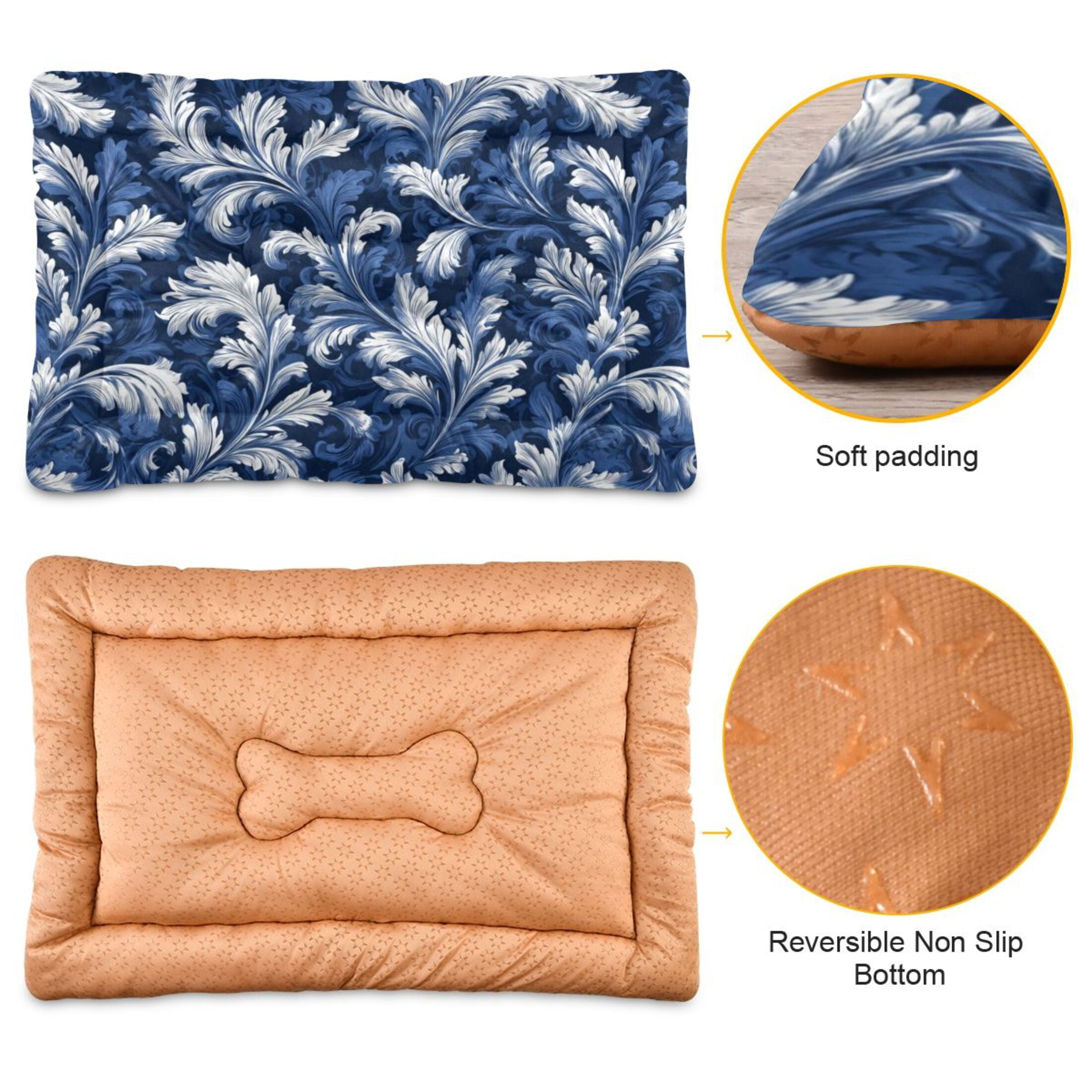 Cozy Mat Pet Bed Indoor Outdoor Warm Soft For Cat Dog Puppy(S/M) Dark Blue Acanthus Leaves