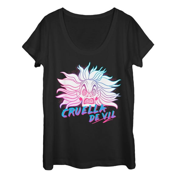 Women's One Hundred and One Dalmatians Crazy Cruella  Scoop Neck Black 2X Large