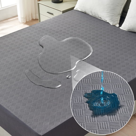 CIVETET Queen Size Waterproof Mattress Protector, Breathable Bed Cover with 6 to 18 Inch Deep Pocket, Cooling Quiet Fitted Sheet, Noiseless Machine Washable for Home Bedroom Hotel, Gray (60'' X 80'')