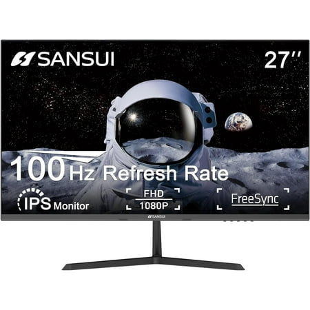 SANSUI 27 Inch Monitor, IPS 100Hz Computer Monitor Full HD 1920 x 1080P with HDMI VGA Interface Eye Care Frameless 100 x 100mm VESA (S27X3AF, HDMI Cable Included)