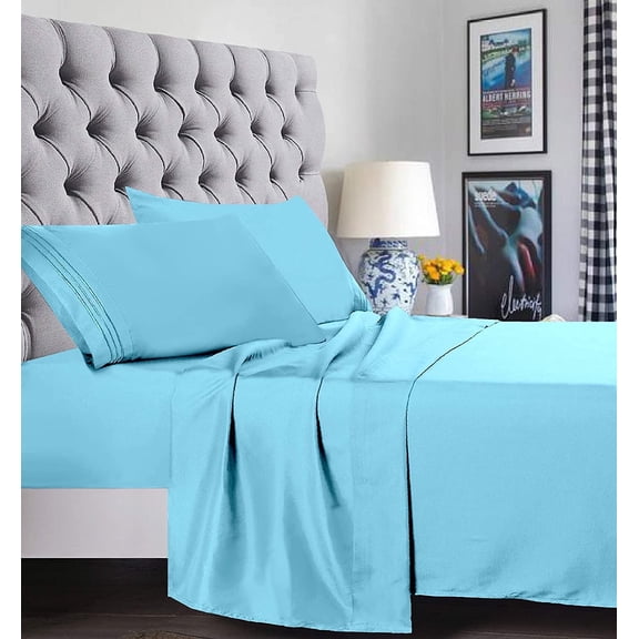 CLEARANCE Holiday Gift1500 Series Bed Sheet set- - Queen Aqua Blue