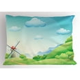 thumbnail image 1 of Cloud Pillow Sham Cartoon Style Country Illustration with a Mill and Grassy Hills Summer Season Nature, Decorative Standard King Size Printed Pillowcase, 36 X 20 Inches, Multicolor, by Ambesonne, 1 of 2