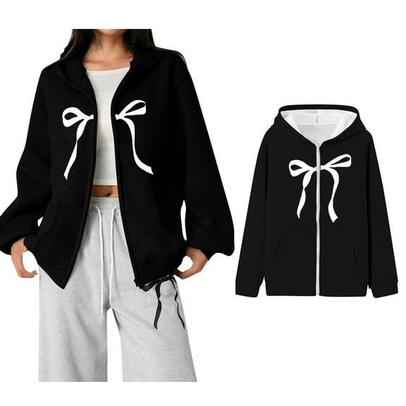 Kids Hoodies for Girls Bow Printed Casual Long Sleeve Hoodies with Zipper Fall Jacket for 11-12 Years Old Girl Clothes