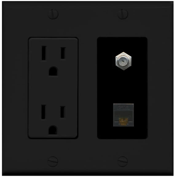 Ultra Spec Cables 1 Port Cat6 Coax F-F Wall Plate w/Power Outlet Black