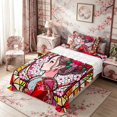 thumbnail image 3 of Manfei Stained Glass Geisha Twin Sheet Sets for Teens, Kimono Sakura Bedding, Red Multicolor 3 Pieces, 1 Flat Sheet, 1 Fitted Sheet and 1 Pillowcase, 3 of 6