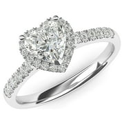 Sterling Silver Simulated Heart-shaped Diamond Halo Engagement Ring with Side Stones Promise Bridal Ring (4)