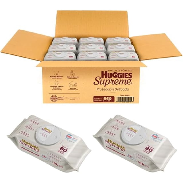 Huggies Supreme Gentle Protection Baby Wipes, Box of 960 Wipes (12 packs of 80 wipes each)