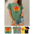 thumbnail image 3 of QAFOPEH Women Daisy Sunrise Graphic Print Crew Neck Casual Tee, 3 of 5